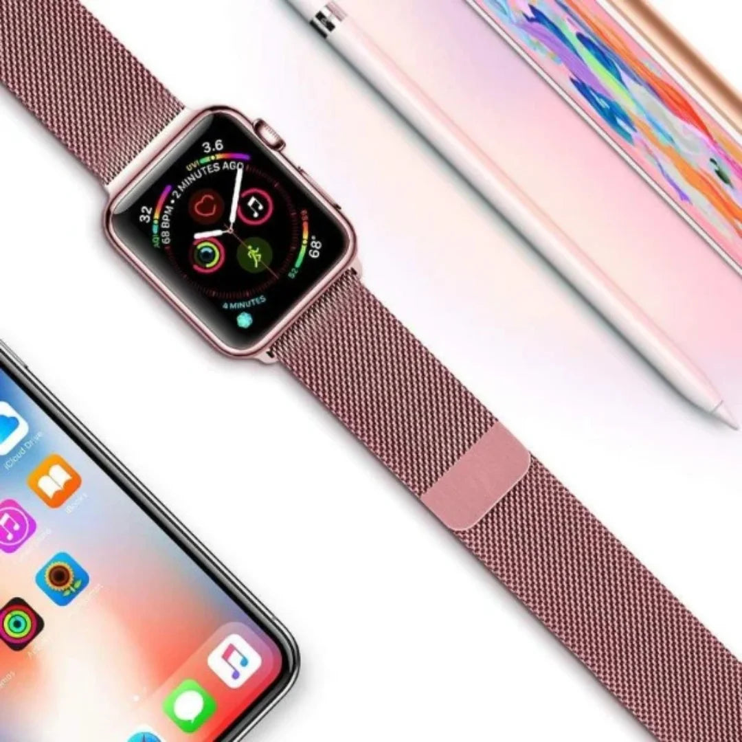 Rose Pink Milanese Magnetic Loop Strap for Apple Watch | Stainless Steel Band | 42mm / 44mm / 45mm
