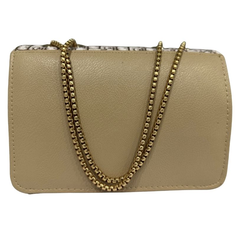 Beige | Oblique-Print Canvas & Leather Flap Clutch | Luxury Designer Handbag for Women