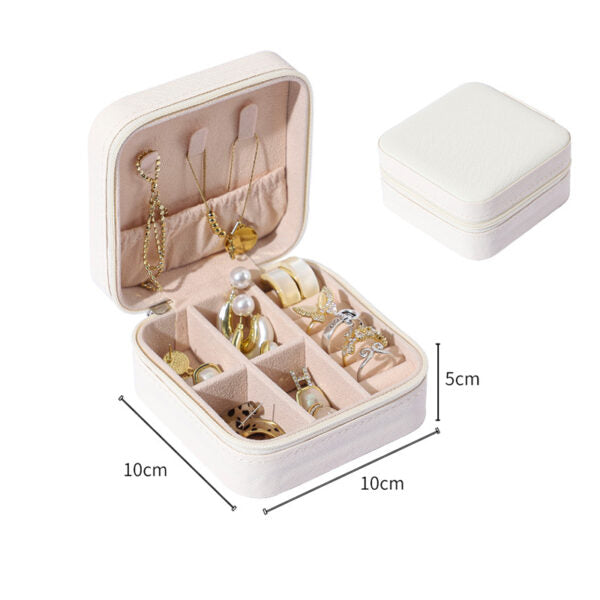 Square Mini Jewellery Box | Portable PU Leather Travel Organizer with Removable Dividers