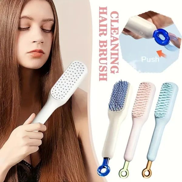 Self-Cleaning Hair Brush & Telescopic Comb | Detangling Brush with One-Pull Cleaning Mechanism | Random Color