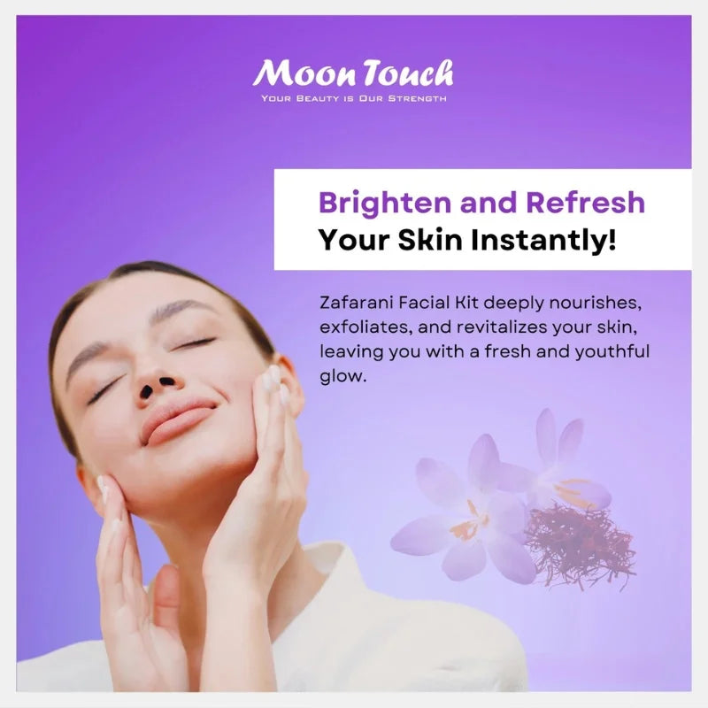 Moon Touch New Zafrani Facial Kit | Saffron Brightening Herbal Facial Set for Glowing Skin (8 Pcs)