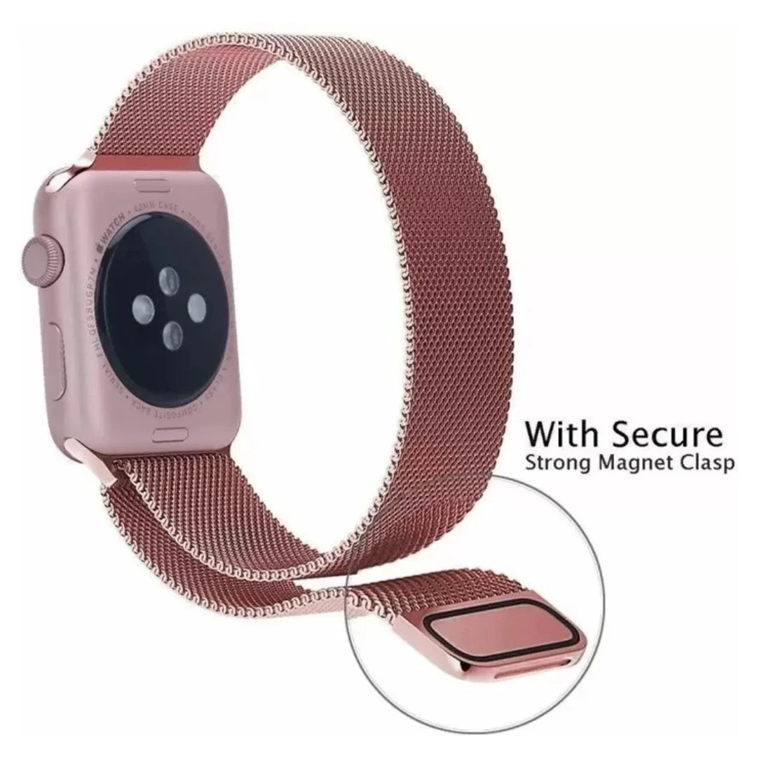 Rose Pink Milanese Magnetic Loop Strap for Apple Watch | Stainless Steel Band  | 42mm / 44mm / 45mm