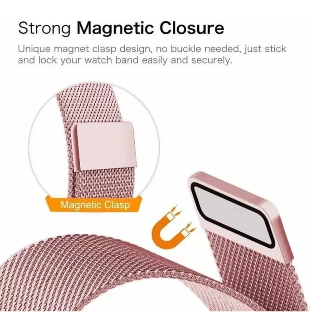 Rose Pink Milanese Magnetic Loop Strap for Apple Watch | Stainless Steel Band  | 42mm / 44mm / 45mm