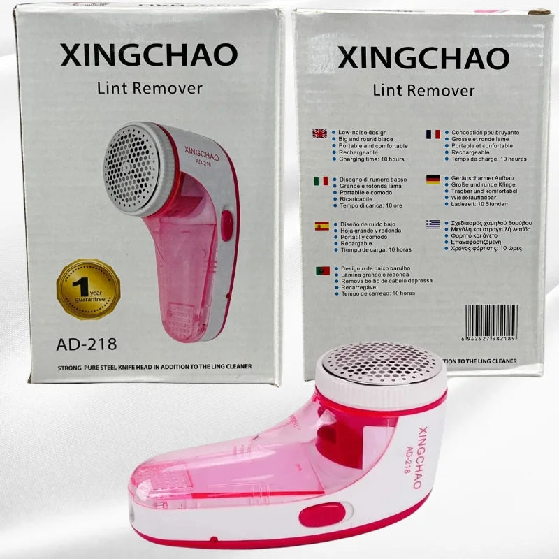 XINGCHAO Lint Remover AD-218 Pink White Portable Fabric Shaver USB Rechargeable with 3 Steel Blades
