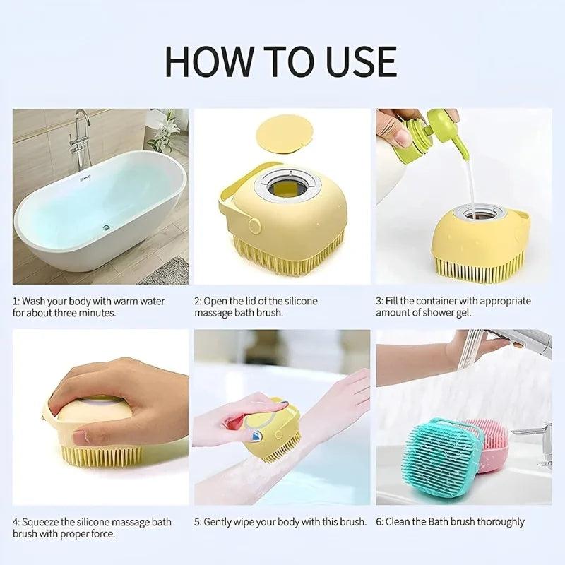 Soft Silicone Bath Brush with Hooks | Baby & Adult Body Scrubber | Random Color | With Box