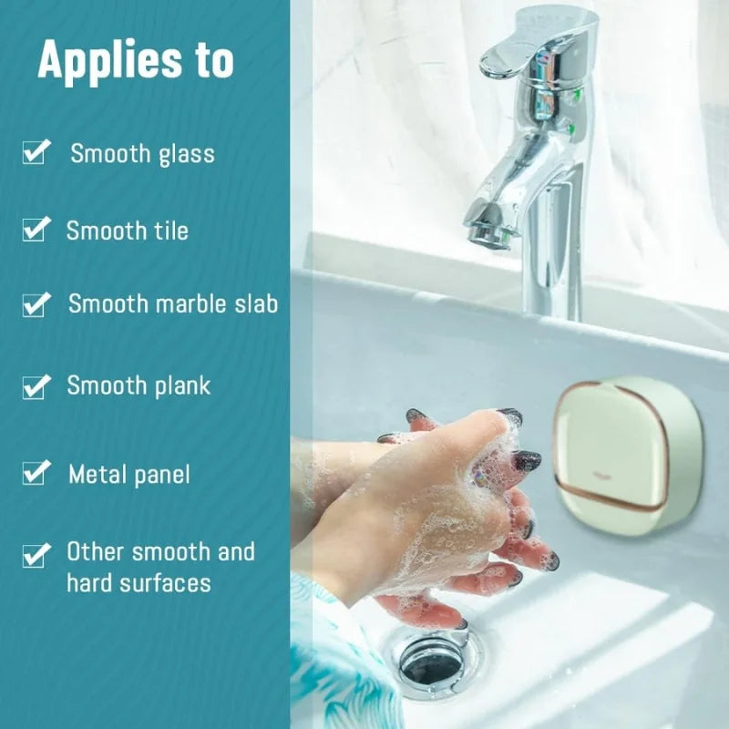 Light Green | Self-Adhesive Wall-Mounted Luxury Soap Holder with Lid and Drainage Tray