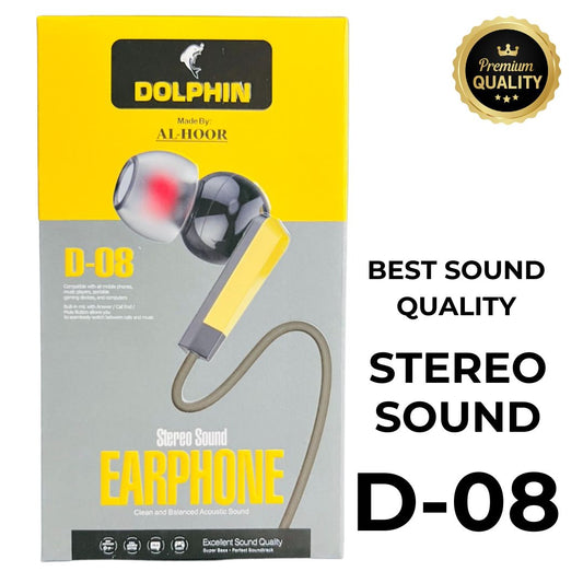 Dolphin D-08 Handsfree | Stereo Sound Earphones | Noise-Cancellation with Mic & Inline Controls