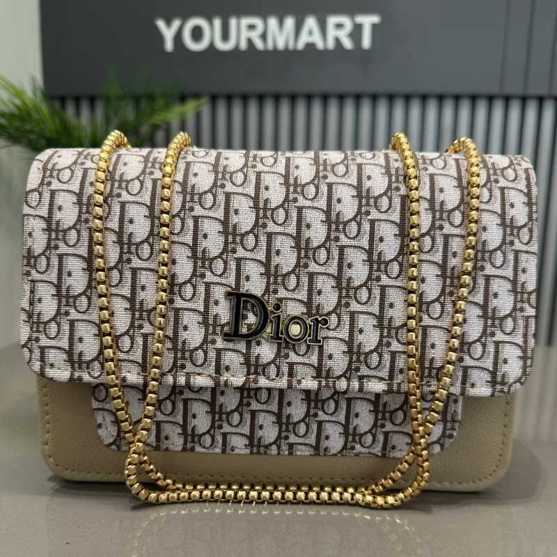 Beige | Oblique-Print Canvas & Leather Flap Clutch | Luxury Designer Handbag for Women