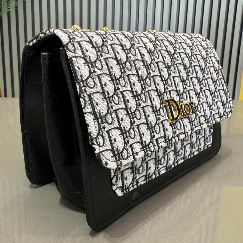 Black | Oblique-Print Canvas & Leather Flap Clutch | Luxury Designer Handbag for Women