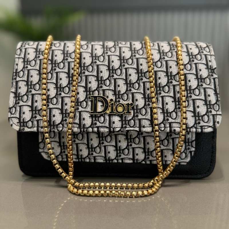 Black | Oblique-Print Canvas & Leather Flap Clutch | Luxury Designer Handbag for Women