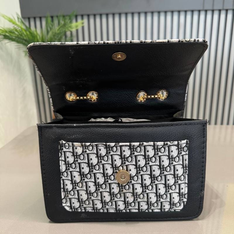 Black | Oblique-Print Canvas & Leather Flap Clutch | Luxury Designer Handbag for Women