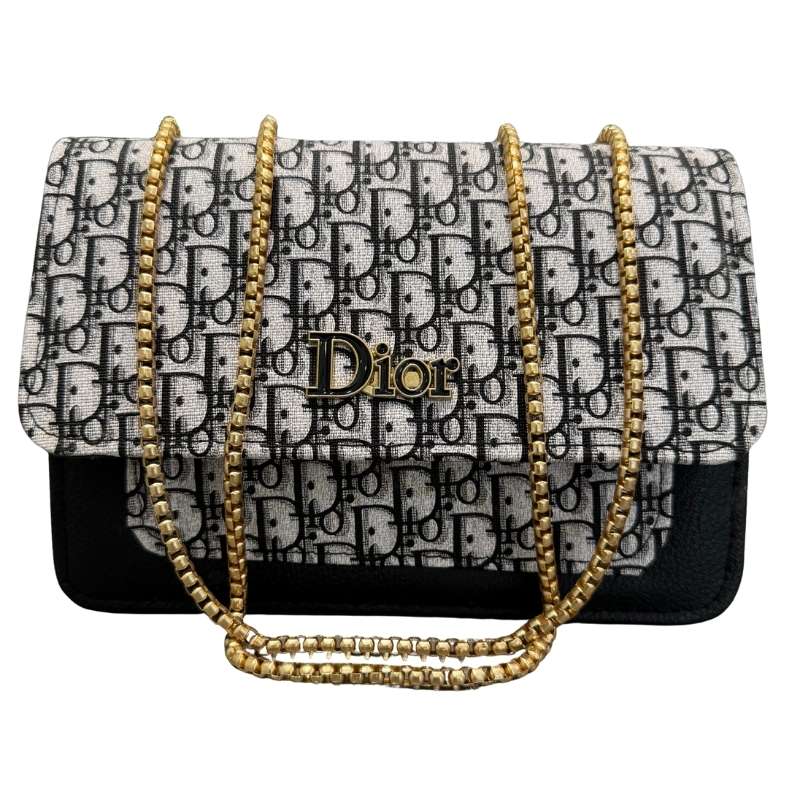Black | Oblique-Print Canvas & Leather Flap Clutch | Luxury Designer Handbag for Women