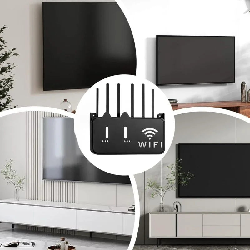Black WiFi Router Storage Box & Wall Mount Shelf  Universal Cable Organizer | Space-Saving Holder for Modem, Set-Top Box & Smart Devices | Home & Office Use