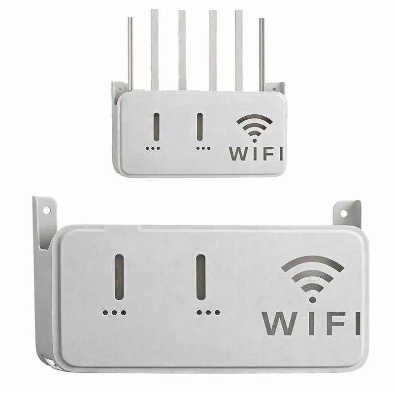 Light Gray WiFi Router Storage Box & Wall Mount Shelf  Universal Cable Organizer | Space-Saving Holder for Modem, Set-Top Box & Smart Devices | Home & Office Use