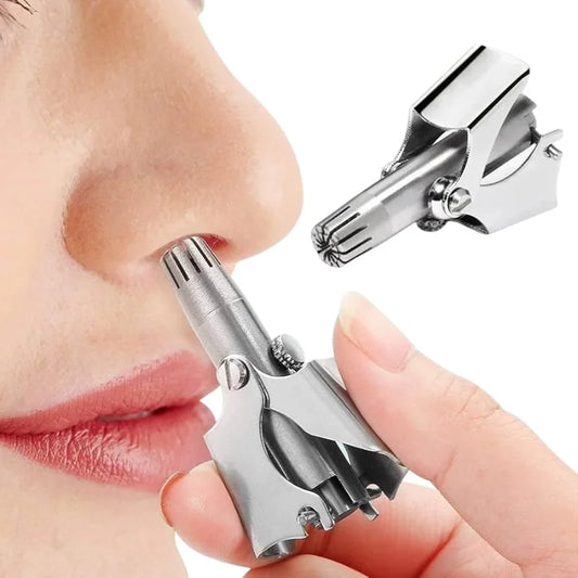Manual Stainless Steel Nose & Ear Hair Trimmer – Painless, Battery-Free Precision Grooming Tool with Cleaning Brush