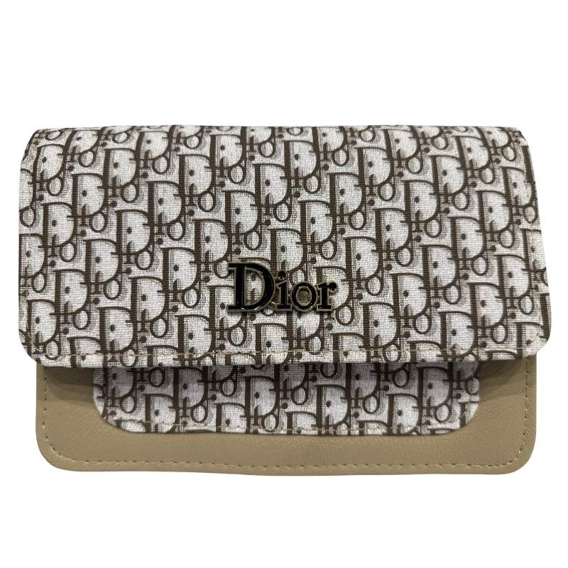 Beige | Oblique-Print Canvas & Leather Flap Clutch | Luxury Designer Handbag for Women