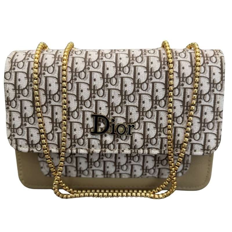 Beige | Oblique-Print Canvas & Leather Flap Clutch | Luxury Designer Handbag for Women