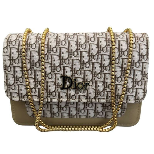Beige | Oblique-Print Canvas & Leather Flap Clutch | Luxury Designer Handbag for Women