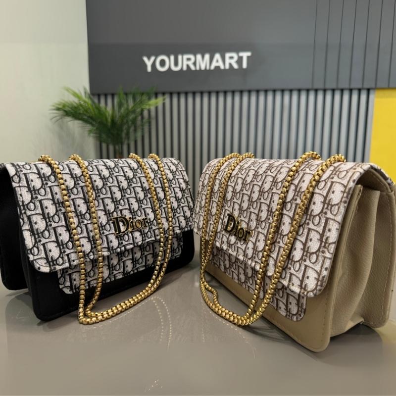 Beige | Oblique-Print Canvas & Leather Flap Clutch | Luxury Designer Handbag for Women