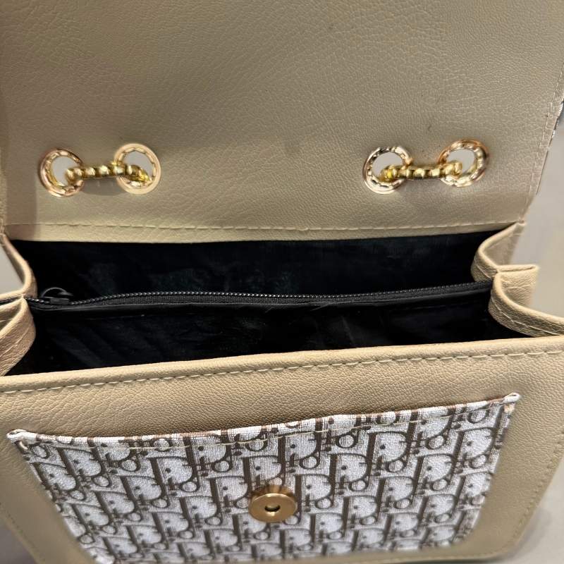 Beige | Oblique-Print Canvas & Leather Flap Clutch | Luxury Designer Handbag for Women