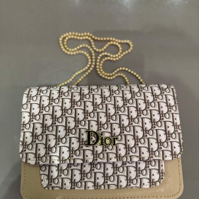 Beige | Oblique-Print Canvas & Leather Flap Clutch | Luxury Designer Handbag for Women