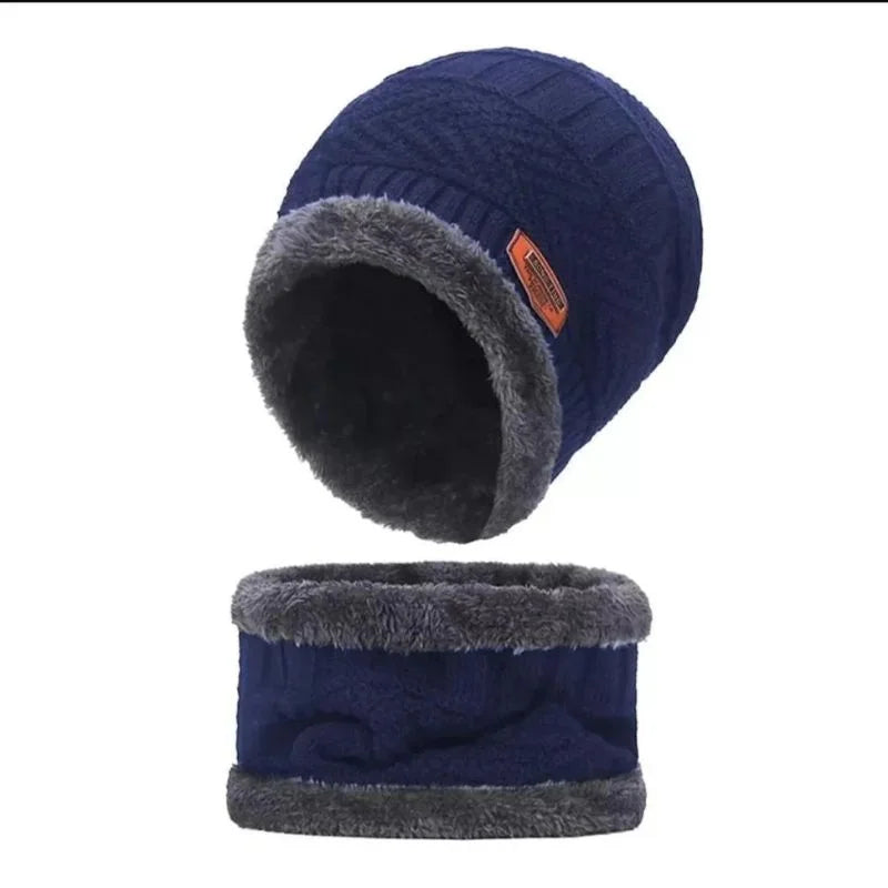 Winter Wool Cap with Neck Warmer Set | Thermal Beanie & Scarf Combo for Men and Women | Blue And Gray
