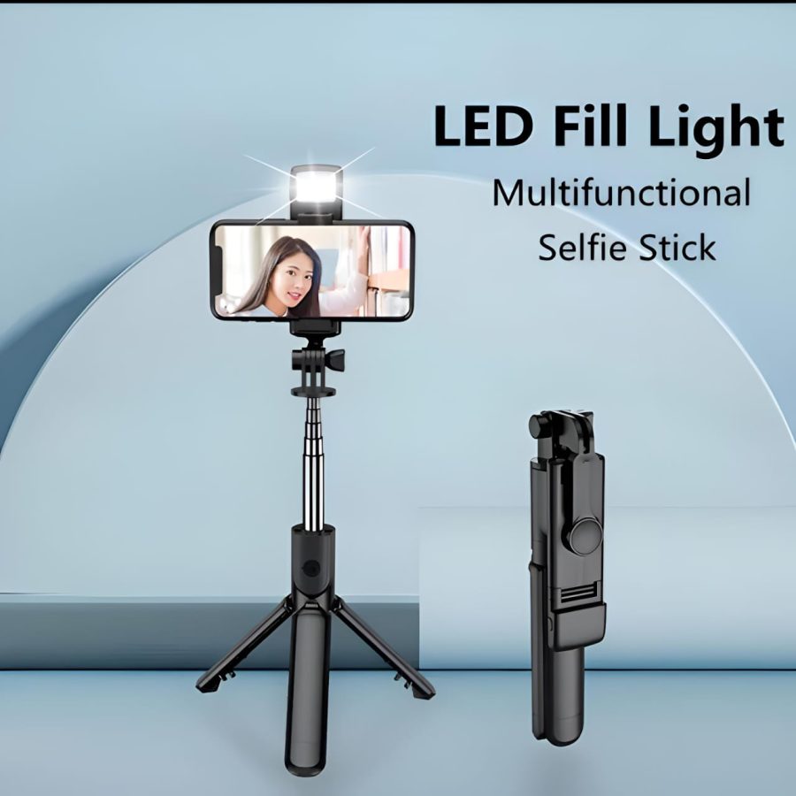 R1s Bluetooth Selfie Stick Tripod with Remote | 360° Foldable Phone & Action Camera Stand with LED Light