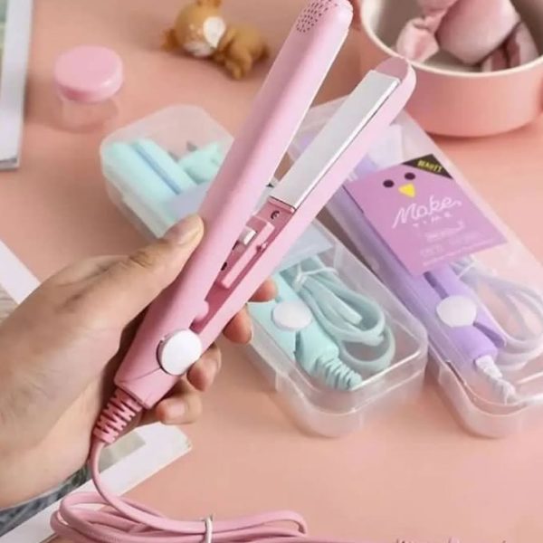 Mini Portable Ceramic Hair Straightener & Curler | Frizz-Free Smooth Hair | Random Color